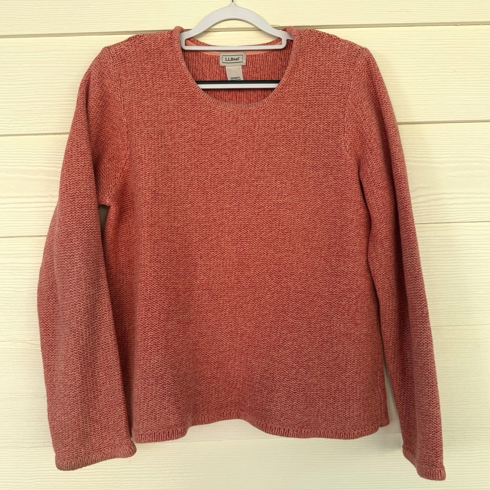 Vintage‎ LL Bean Women's Medium Sweater Orange 100% Cotton Cabincore Cozy